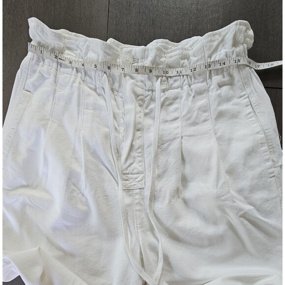Free People Barrel Crop Pants White Sz L Button Fly Paperbag Waist - Picture 6 of 11